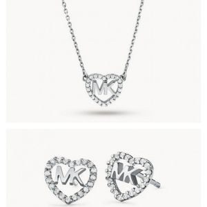 NEW Michael Kors Crystal Heart Necklace and Earrings Set